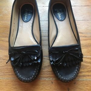 Black leather Cole Haan loafers with bow